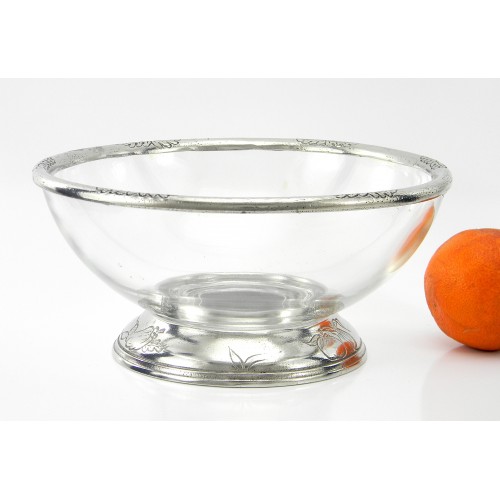 Salad bowl with glass, pewter