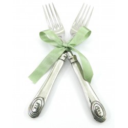 Coppia di forchette posate incise, per Mr e Mrs regalo matrimonio e Natale per amici, Made in Italy