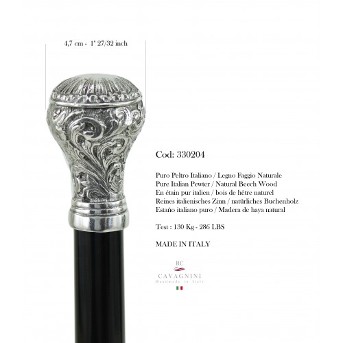 Bastón para mujeres y hombres. Botón Art Nouveau completo, personalizable. Hecho en Italia