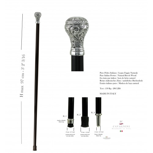 Walking stick for women and men. Art Nouveau knob full, customizable. Made in Italy