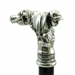 Elderly walking stick, Cavagnini Italy pewter wood, for man woman elegant ceremony solid functional