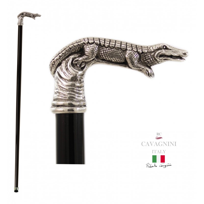 Elderly walking stick, Cavagnini Italy pewter wood, for man woman elegant  ceremony solid functional