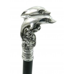 Bastone passeggio delfini, elegante e robusto, in metallo massiccio. personalizzabile lunghezza, incisione iniziali