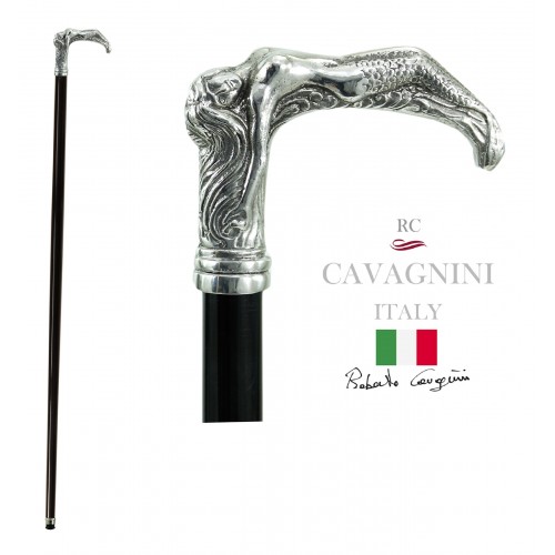 Cavagnini eleganter Spazierstock für ältere Menschen. Personalisiert in Massivholz, Meerjungfrau Knopf