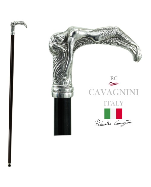 Cavagnini elegant walking stick for elderly. Personalized in solid wood, mermaid knob