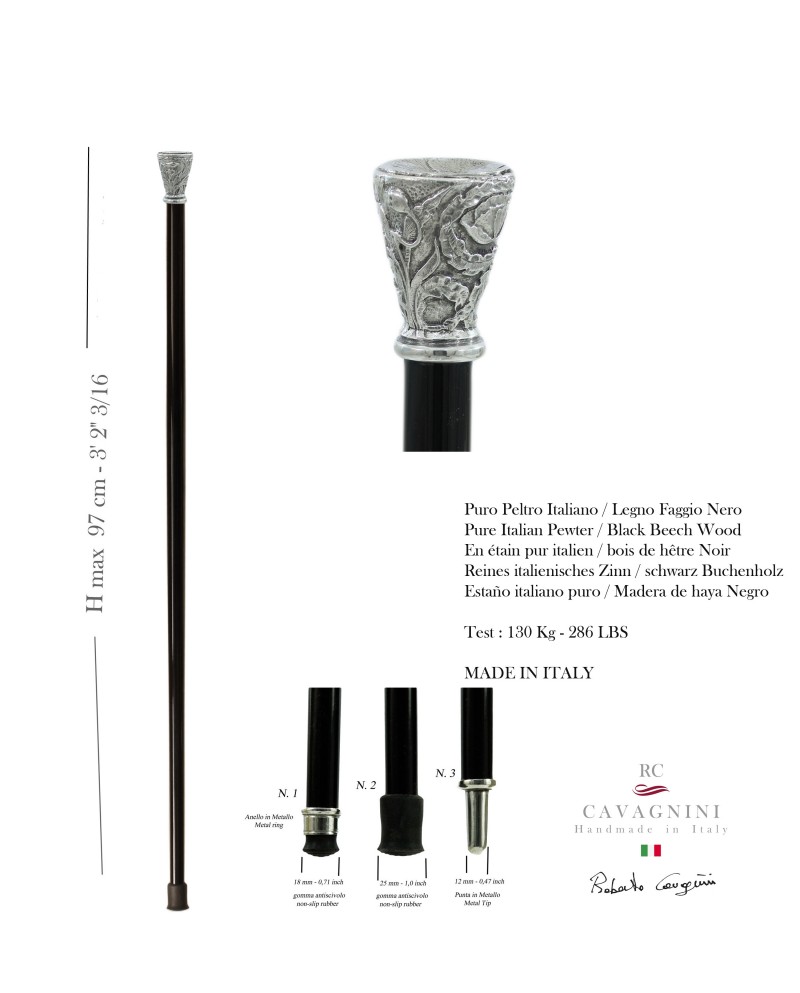 Elegant walking sticks. Conical knob orthopedic flat base for the elderly. Cavagnini cane for men and women