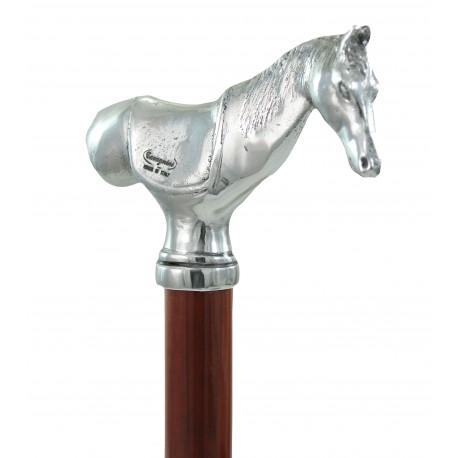 Bastone Da Passeggio In Legno Intagliato Con Testa Di Cavallo – Stile Vittoriano, 91 Cm