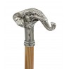 Walking stick handle elephant, wood and pewter