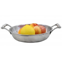 round pewter fruit bowl with handles. 100% made in Italy, Cavagnini