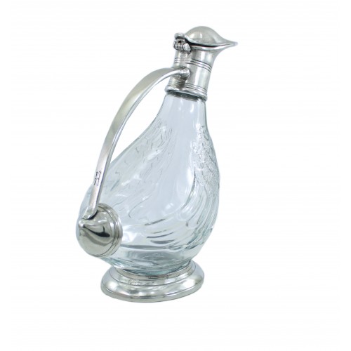Duck in pewter and glass bottle