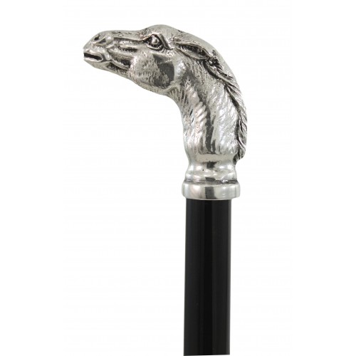 Horse head walking stick, elegant, in pewter, for the elderly, Cavagnini