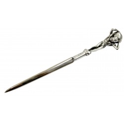 Pewter and stainless steel man letter opener with globe, for classy desk.