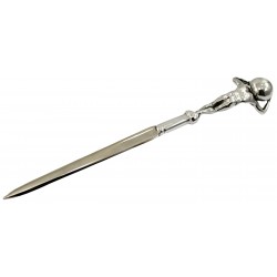 Pewter and stainless steel man letter opener with globe, for classy desk.