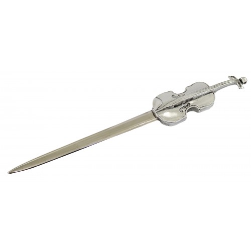 Violin letter opener, in pewter and stainless steel, elegant classy gift
