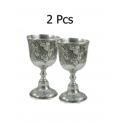2 handmade pewter goblets with grape motif. Chiseled elegant