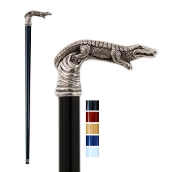 Personalized walking stick made in Italy - Crocodile pewter wood - name engraving - for elegant men and women - Cavagnini