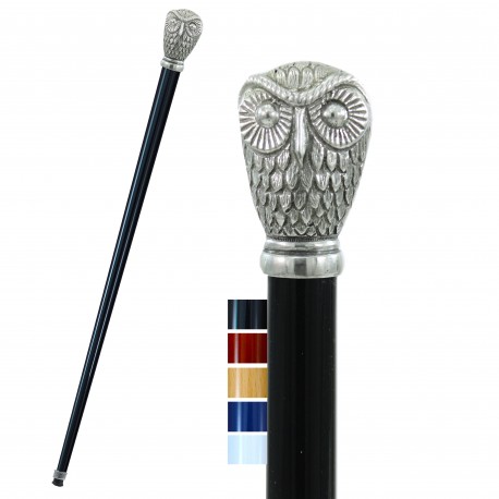 Walking sticks for the elderly in pewter and wood. Resistant and customizable Cavagnini. Owl knob