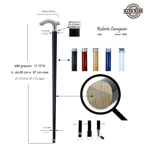 Noble walking stick, in solid metal and wood. Liberty derby knob - Cavagnini