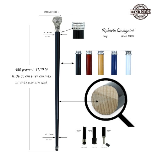 Walking stick for women and men. Art Nouveau knob full, customizable. Made in Italy