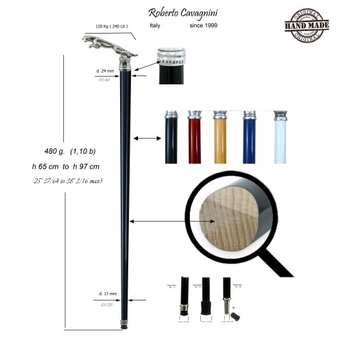 Elegant and sturdy walking sticks, for the elderly, customizable, initials engraving, Jaguar, Made in Italy