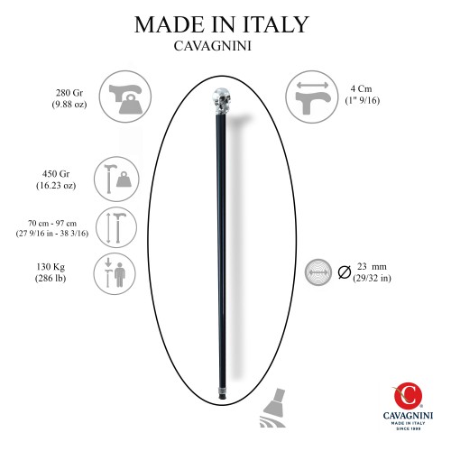 Large skull walking stick. Elegant and comfortable walking sticks Cavagnini For men and women