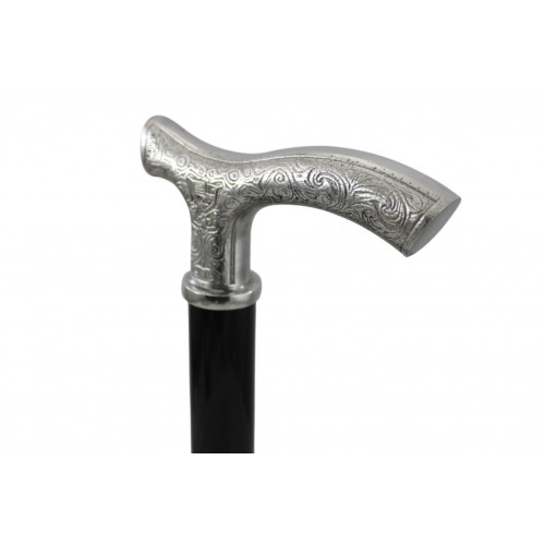 Walking stick in pewter, exotic crow.