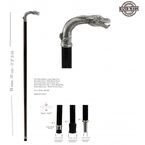 Walking stick elegant gift, customizable dragon knob, Cavagnini