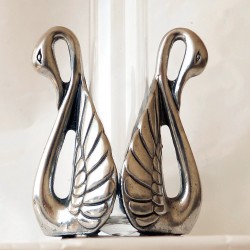 Jar, small, two swans, Pewter